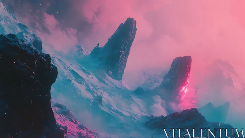 Neon Glacial Spires in Atmospheric Sci Fi Digital Painting.