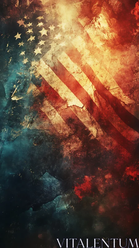 Distressed American flag artwork with textured grunge finish.