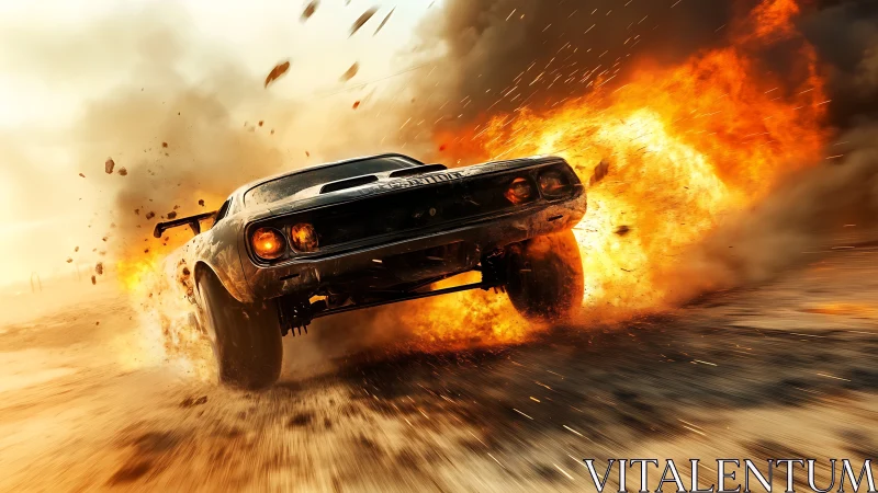 Muscle car outruns a desert firestorm in blazing slow motion