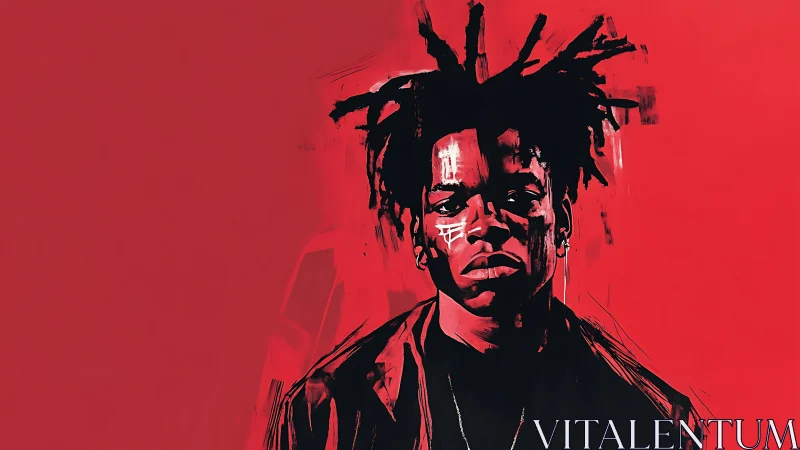 Defiant urban portrait emerges from bold crimson void