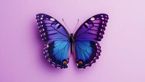 Vibrant violet-blue butterfly rendered in high-key 3D realism