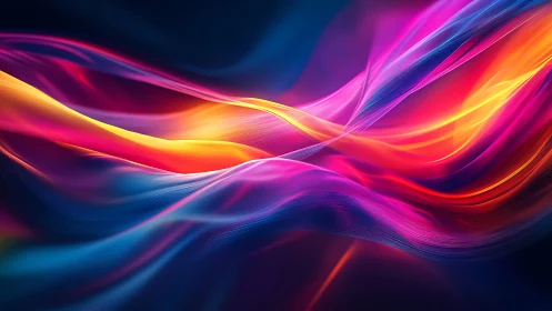 Colorful flowing light waves form layered abstract ribbons