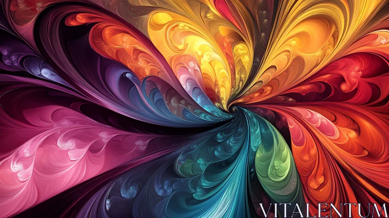 Radial fractal vortex unifying multicolored swirling petal forms