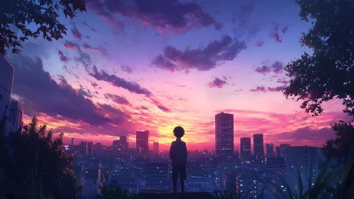 Quiet evening city view with a hopeful sunset watcher.