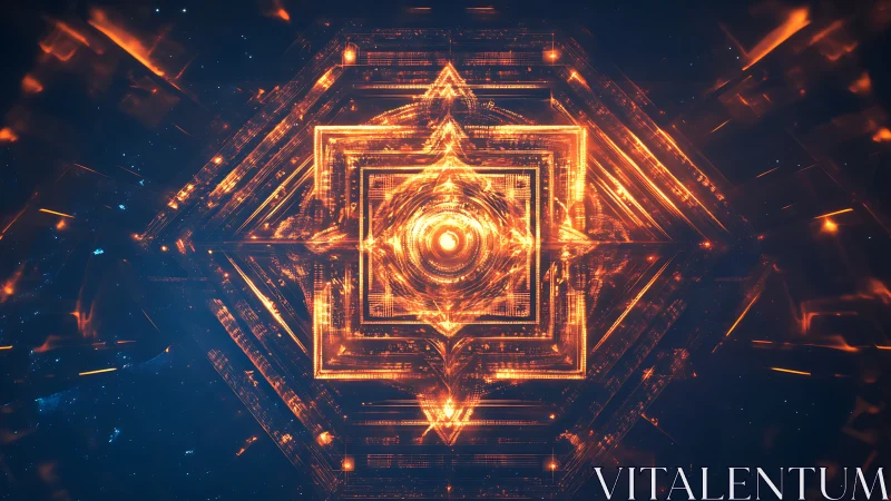 Luminous hexagonal data core with glowing circuit lattice.