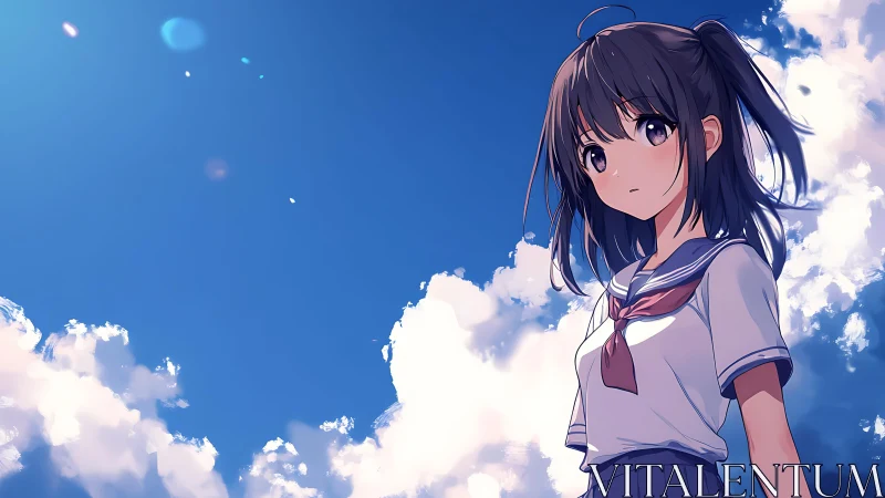 Skybound schoolgirl drifts in quiet afternoon daydreams.