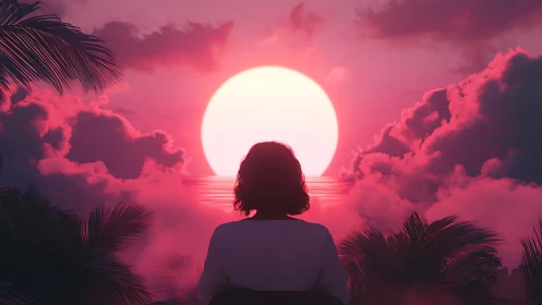 Dreamlit silhouette drinks in a neon tropical sunset glow