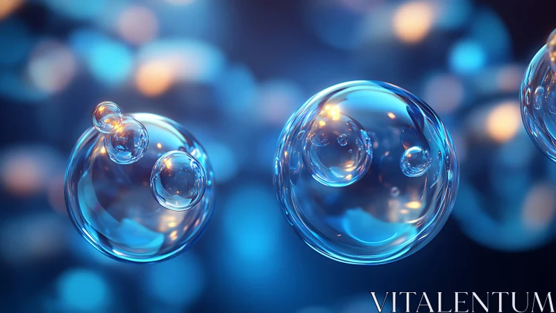 Refractive soap bubbles in shallow depth, cool bokeh lighting