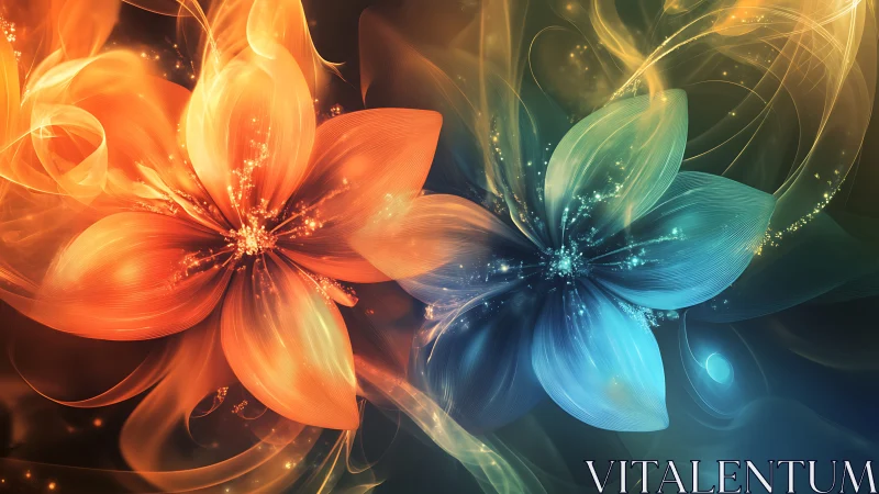 Dual luminous fractal blossoms with volumetric light gradients