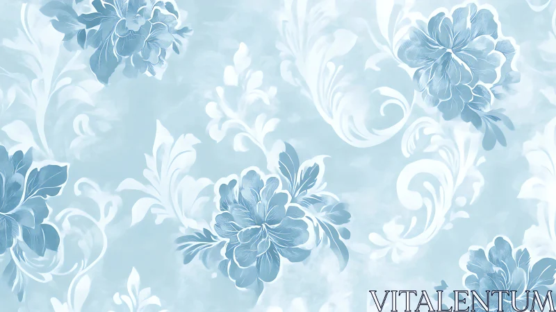 Soft blue floral damask pattern with painterly blooms.