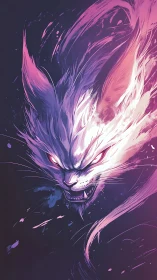 Ferocious neon spirit cat erupts from swirling cosmic flames