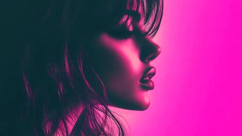 Neon side-profile portrait with magenta cinematic lighting.