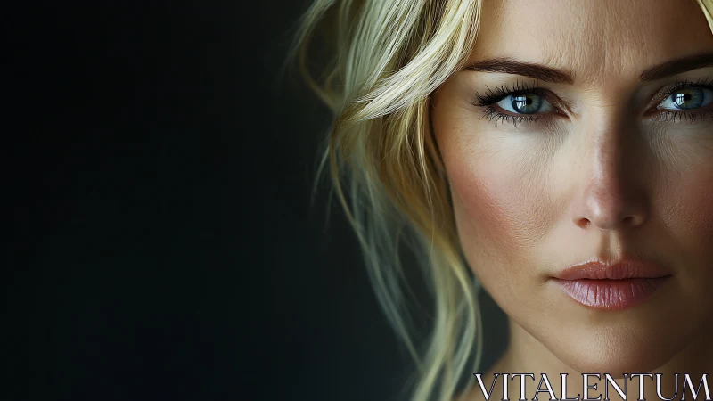 Close cropped portrait of blonde woman in soft light.