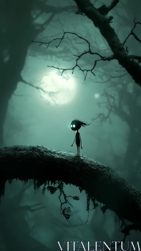 Moonlit wanderer crossing a quiet, impossibly high branch.