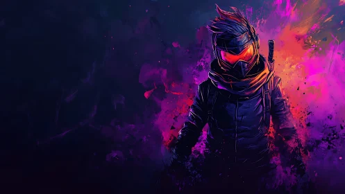 Cyberpunk neon rogue with explosive chromatic gradients.