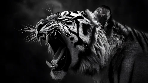 Roaring tiger portrait glowing with bold monochrome power.