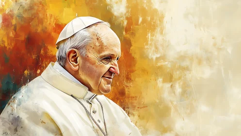 Gentle elderly cleric smiles against warm abstract light