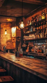 Warm Vintage Bar Interior with Glowing Pendant Lights