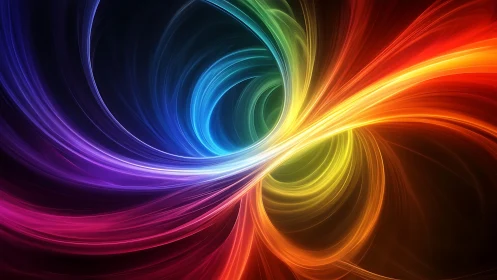 Curved neon light swirls forming a vivid color vortex.