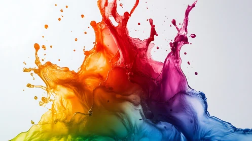 High-speed photorealistic rainbow liquid impact composition.