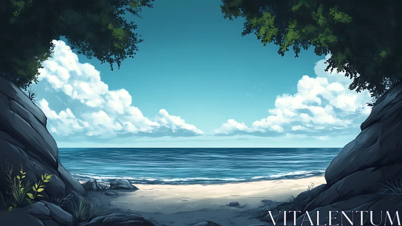 Secluded Cove with Towering Cliffs and Serene Sea View.