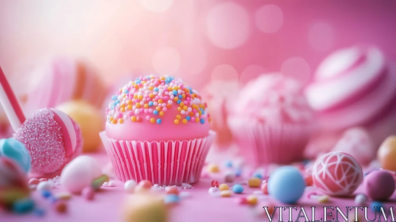 Whimsical Cupcake Fantasy in Vibrant Pink Candy Wonderland