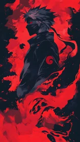 Silhouetted masked figure rendered in red and black contrast