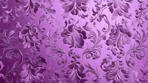Lavish violet damask ornament with embossed floral scrolls.