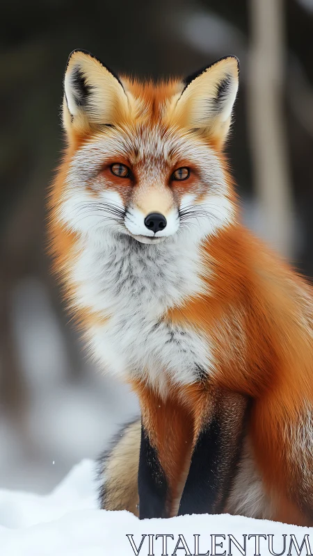 Red fox portrait in winter snow rendered in photoreal detail
