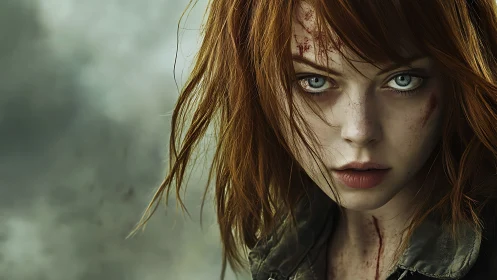 Storm-eyed survivor meets the viewer with fierce quiet strength