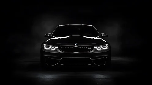 Midnight sports coupe stalks the darkness with neon glare.