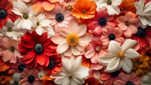 Vibrant Floral Arrangement: Red, Orange, and White Blooms.