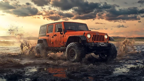 Mud-slinging sunset rebel roars across a stormlit horizon