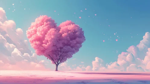 Heart-Shaped Pink Tree Under Dreamy Skies