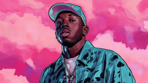 Cloud-drenched swagger paints a teal silhouette in pink