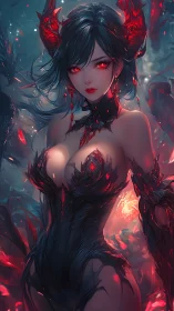 Demonic sorceress in ember-lit armor renders high-impact contrast