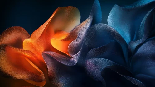 Luminous folded waves in orange and blue digital bloom.