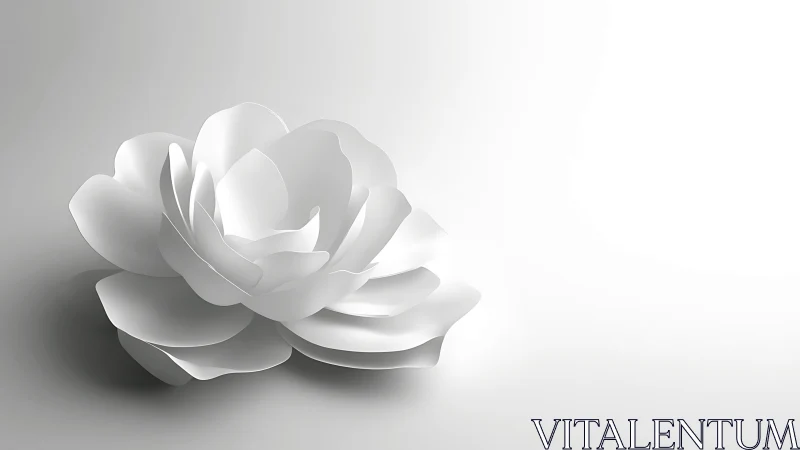 Three-dimensional white camellia rendered with monochromatic light modeling