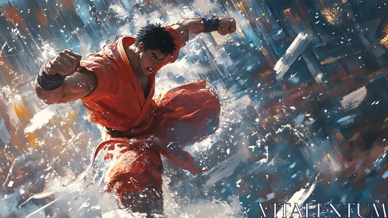 Martial artist unleashes explosive punch through storm