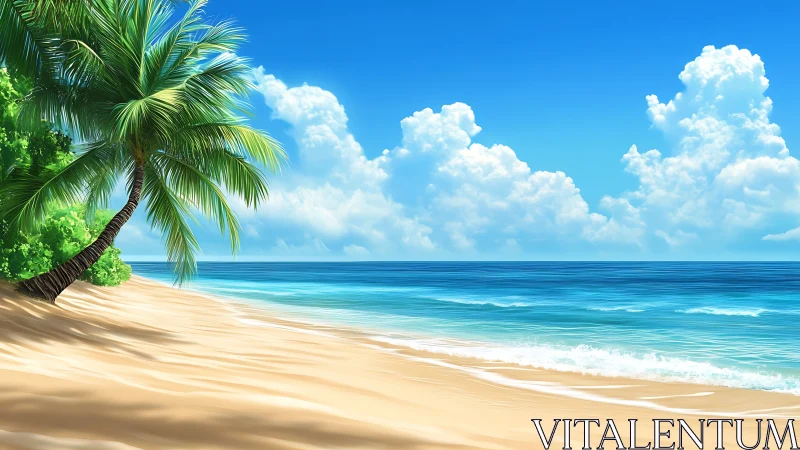 Tropical Beach Paradise with Palm Tree Breeze.