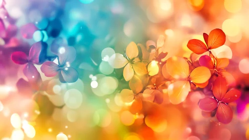 Radiant rainbow blossoms glowing in dreamy soft light.