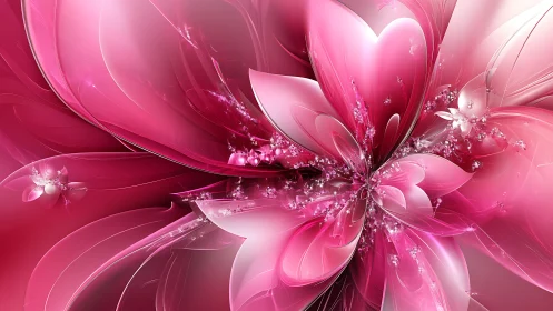 Radiant pink blossom unfolding in a dreamy digital garden.