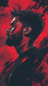 Bold profile portrait glowing against vivid red energy.