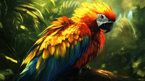 Vibrant Scarlet Macaw in Lush Jungle, Digital Art Realism.