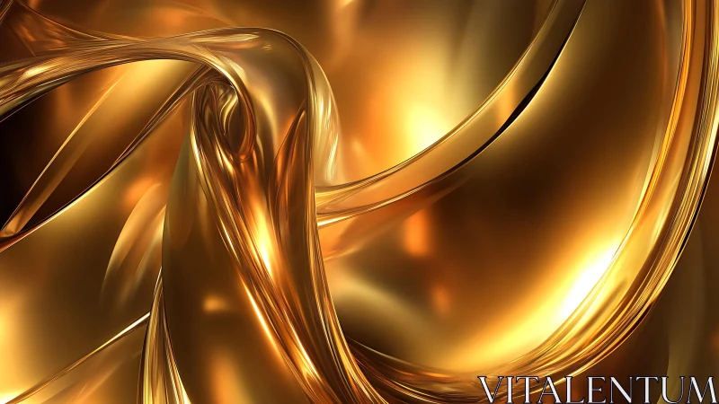 Abstract golden metallic waves with fluid motion, digital art style.