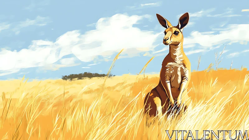 Alert kangaroo gazes across golden outback grasslands