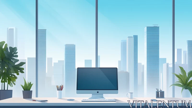 Ergonomic skyline workstation with panoramic glazing interface.