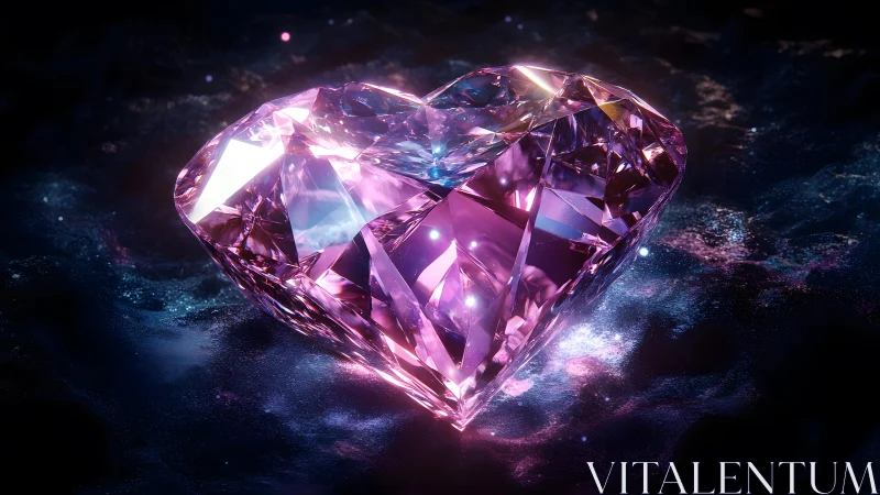 Radiant Heart-Shaped Pink Diamond on Dark Glittering Surface.