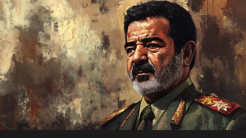 Stoic military officer against distressed textured backdrop.