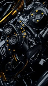 Close-up view of a dark metallic mechanical engine assembly.